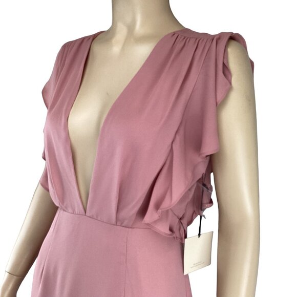 Superdown Revolve Dress Size Small Pink Deep V-Neck‎ Ruffle-Sleeve NWT - Picture 6 of 10